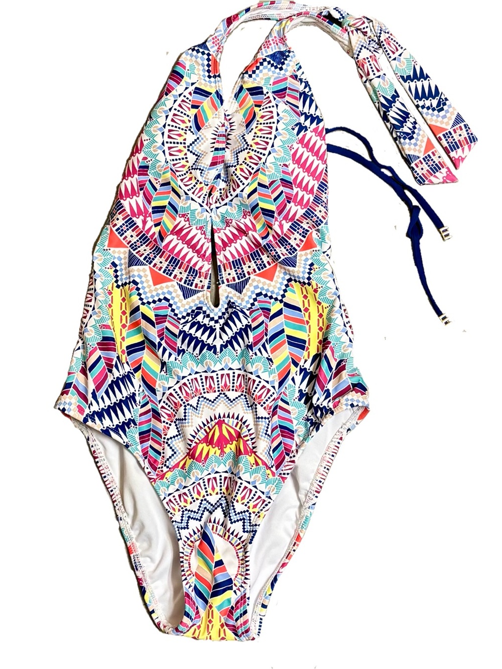 Bar III Multicolor Halter One-Piece Swimsuit - Navy, Pink, Yellow, Aqua